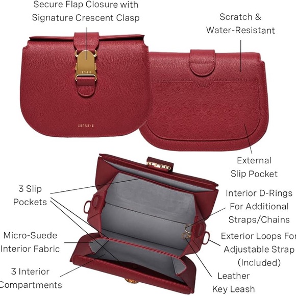NWT Senreve Cadence Crossbody Italian Pebbled Leather Merlot Burgundy Red Gold - Picture 16 of 16